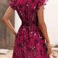 Vestido Boho Floral Corto Manga Corta Con Volantes Escote En V