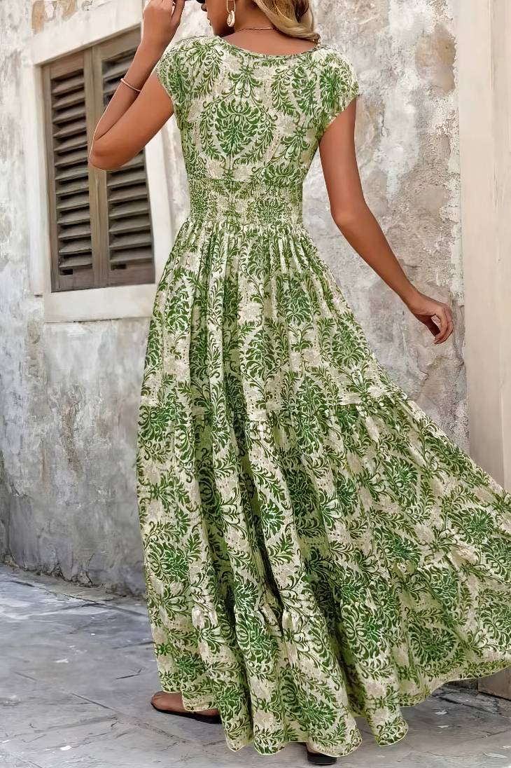 Vestido Boho Floral Largo Escote V Fluido