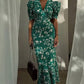 Vestido Boho Floral Largo Escote V Manga Abullonada