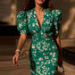 Vestido Boho Floral Largo Escote V Manga Abullonada