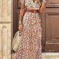 Vestido Boho Floral Largo Escote V Manga Corta Con Cinturón