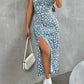 Vestido Boho Floral Largo Tirantes Finos Sin Mangas Escote Recto Con Abertura