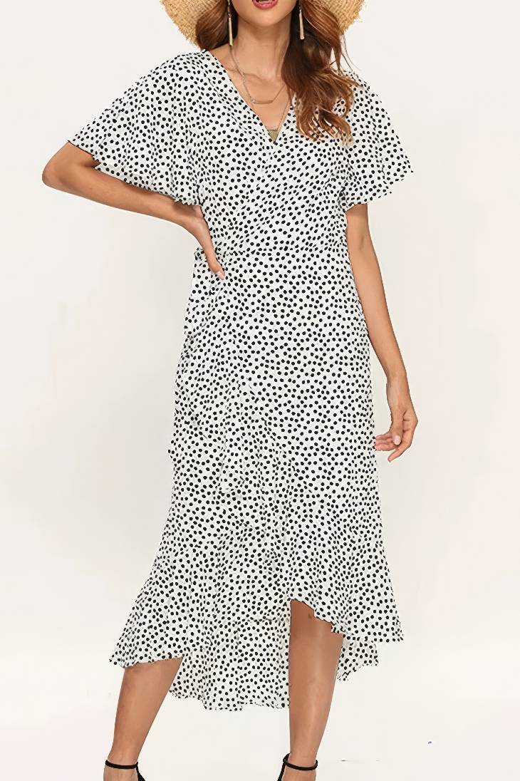 Vestido Boho Floral Manga Corta Cuello En V