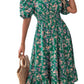 Vestido Boho Floral Manga Corta Escote Cuadrado Con Volantes