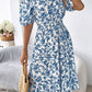 Vestido Boho Floral Manga Corta Escote Cuadrado Con Volantes