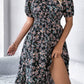 Vestido Boho Floral Manga Corta Escote Cuadrado Con Volantes