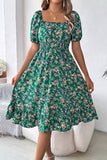 Vestido Boho Floral Manga Corta Escote Cuadrado Con Volantes