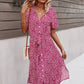 Vestido Boho Floral Midi Escote V Manga Corta Con Botones