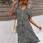 Vestido Boho Floral Midi Escote V Manga Corta Con Botones