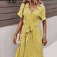 Vestido Boho Floral Midi Escote V Manga Corta Con Botones
