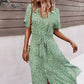 Vestido Boho Floral Midi Escote V Manga Corta Con Botones