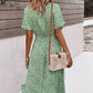 Vestido Boho Floral Midi Escote V Manga Corta Con Botones