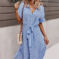 Vestido Boho Floral Midi Escote V Manga Corta Con Botones