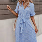Vestido Boho Floral Midi Escote V Manga Corta Con Botones