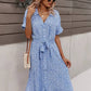 Vestido Boho Floral Midi Escote V Manga Corta Con Botones