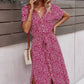 Vestido Boho Floral Midi Escote V Manga Corta Con Botones