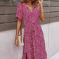 Vestido Boho Floral Midi Escote V Manga Corta Con Botones