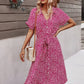 Vestido Boho Floral Midi Escote V Manga Corta Con Botones
