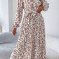 Vestido Boho Floral Midi Manga Larga Cuello Alto Con Cinturón