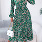 Vestido Boho Floral Midi Manga Larga Cuello Alto Con Cinturón