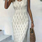 Vestido Boho Largo Beige De Crochet Tejido Sin Mangas Verano Playa