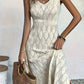 Vestido Boho Largo Beige De Crochet Tejido Sin Mangas Verano Playa