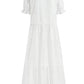 Vestido Boho Largo Blanco De Encaje Algodón Manga Corta Verano Playa