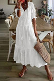 Vestido Boho Largo Blanco De Encaje Algodón Manga Corta Verano Playa
