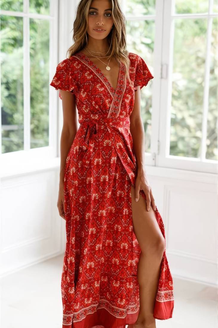 Vestido Boho Largo De Encaje Maxi Manga Larga Estilo Western Elegante
