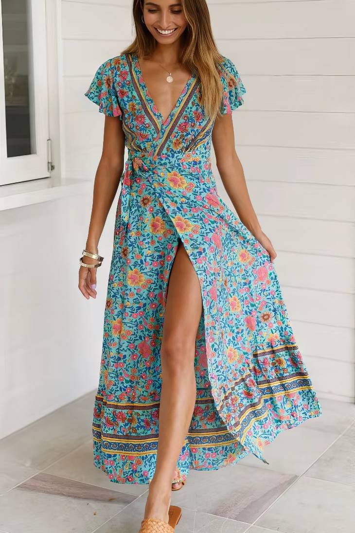 Vestido Boho Largo De Encaje Maxi Manga Larga Estilo Western Elegante