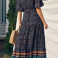 Vestido Boho Largo Estampado Étnico Cuello En V Manga Corta
