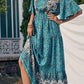 Vestido Boho Largo Estampado Étnico Cuello En V Manga Corta