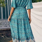 Vestido Boho Largo Estampado Étnico Cuello En V Manga Corta