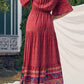 Vestido Boho Largo Estampado Étnico Cuello En V Manga Corta