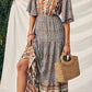 Vestido Boho Largo Estampado Étnico Cuello En V Manga Corta