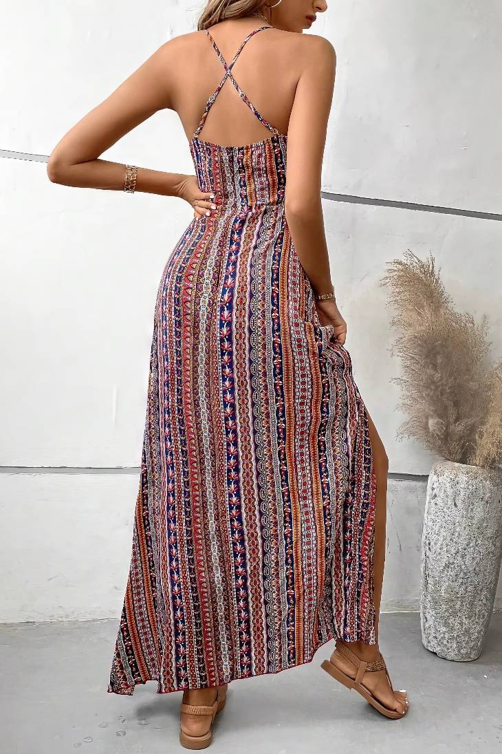 Vestido Boho Largo Estampado Étnico Tirantes Finos