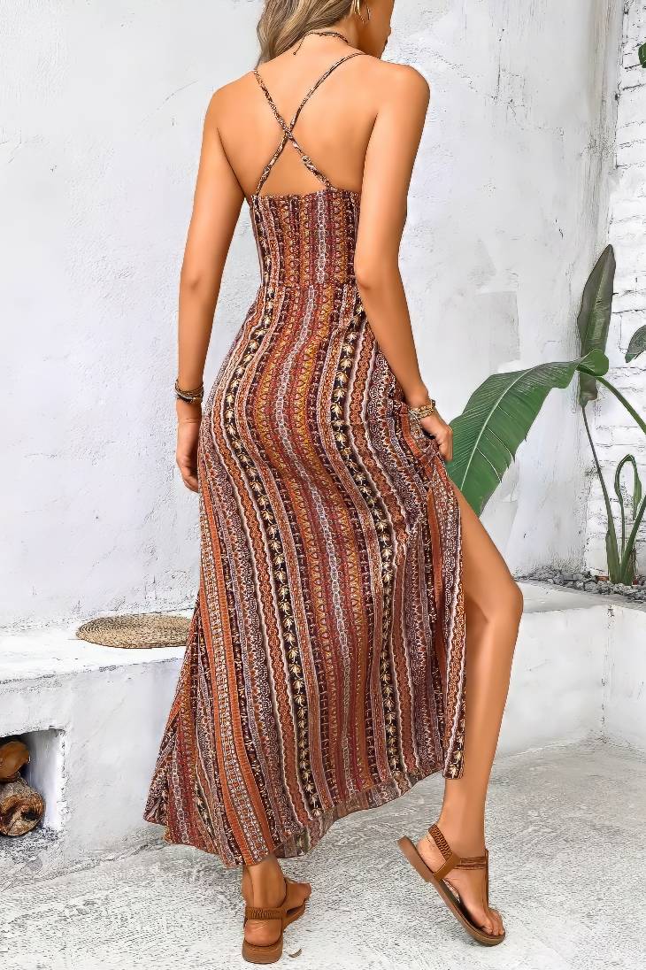 Vestido Boho Largo Estampado Étnico Tirantes Finos