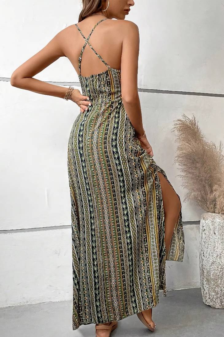 Vestido Boho Largo Estampado Étnico Tirantes Finos