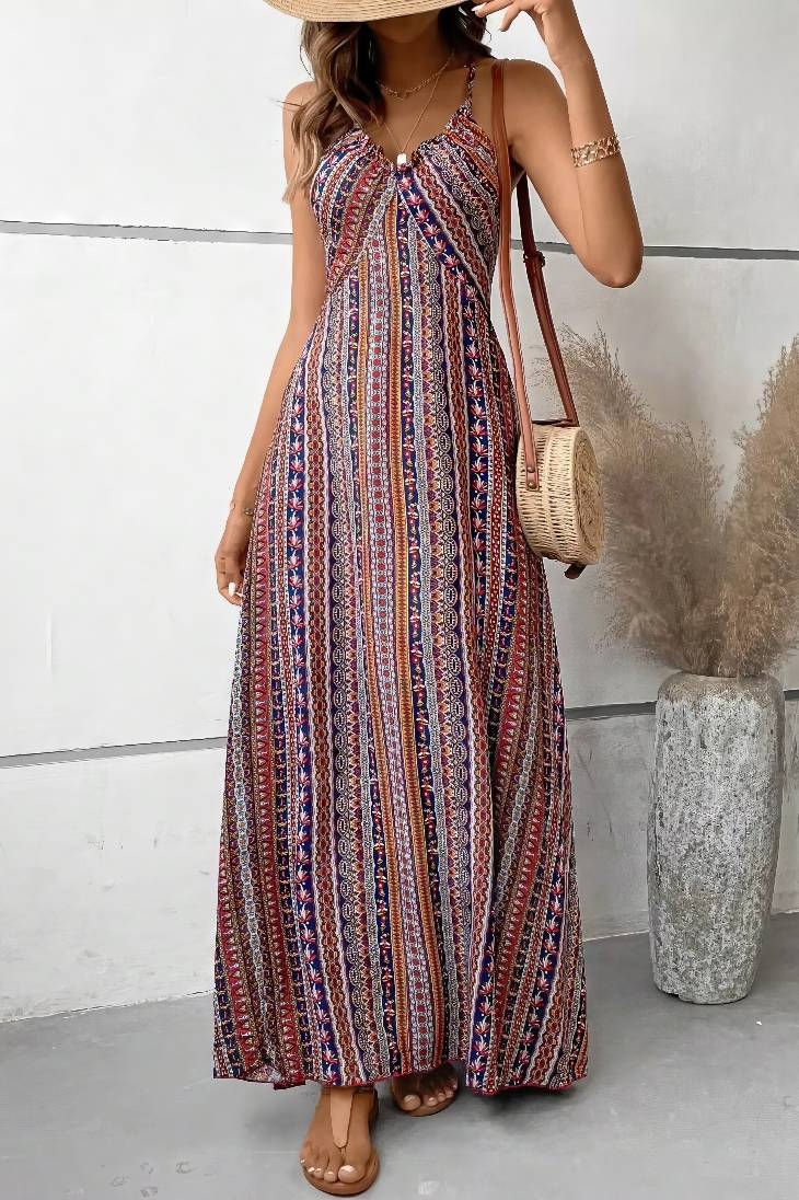 Vestido Boho Largo Estampado Étnico Tirantes Finos
