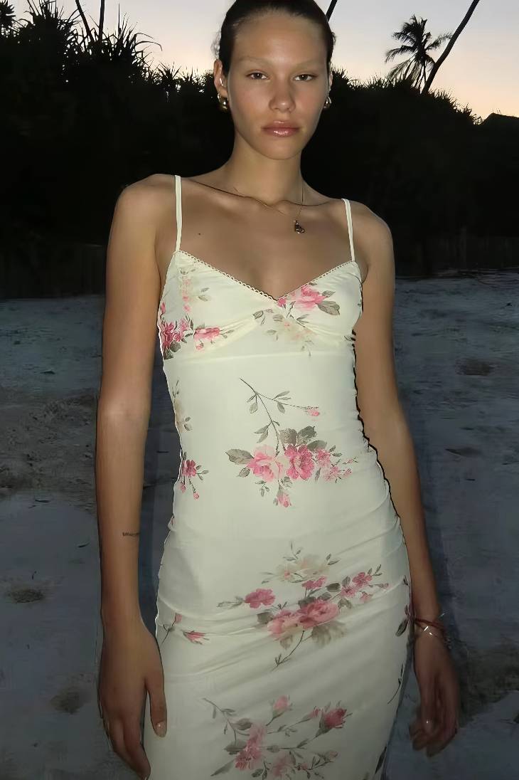 Vestido Boho Largo Floral Tirantes Finos Sin Mangas