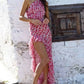 Vestido Boho Largo Rosa Floral Un Hombro Con Volantes