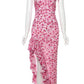 Vestido Boho Largo Rosa Floral Un Hombro Con Volantes