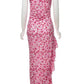Vestido Boho Largo Rosa Floral Un Hombro Con Volantes