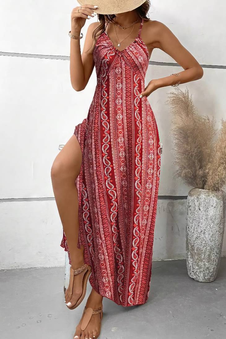 Vestido Boho Largo Tribal Tirantes Finos Sin Mangas