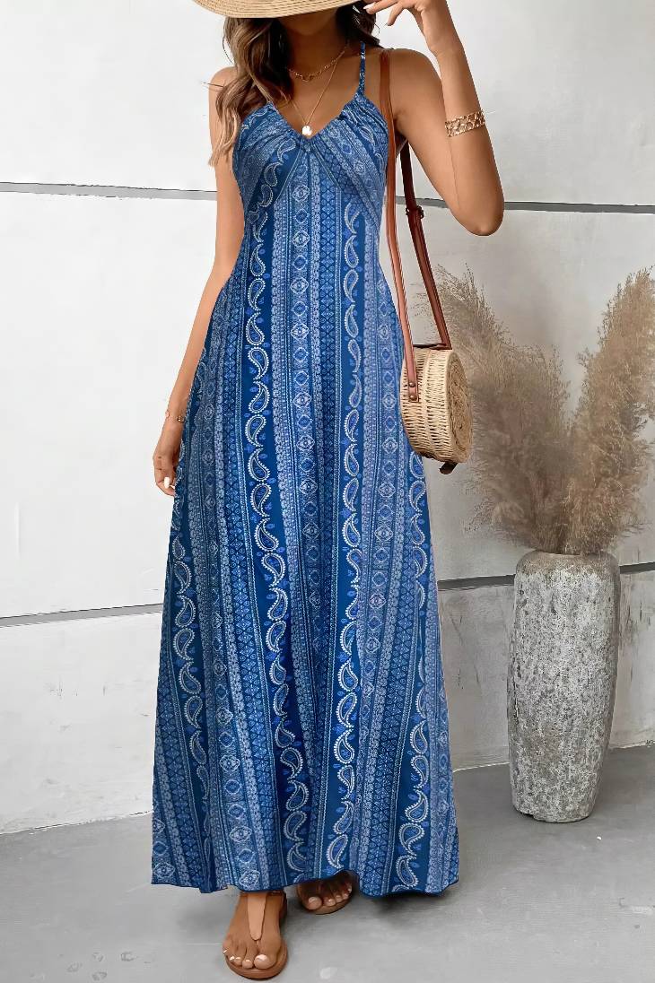 Vestido Boho Largo Tribal Tirantes Finos Sin Mangas