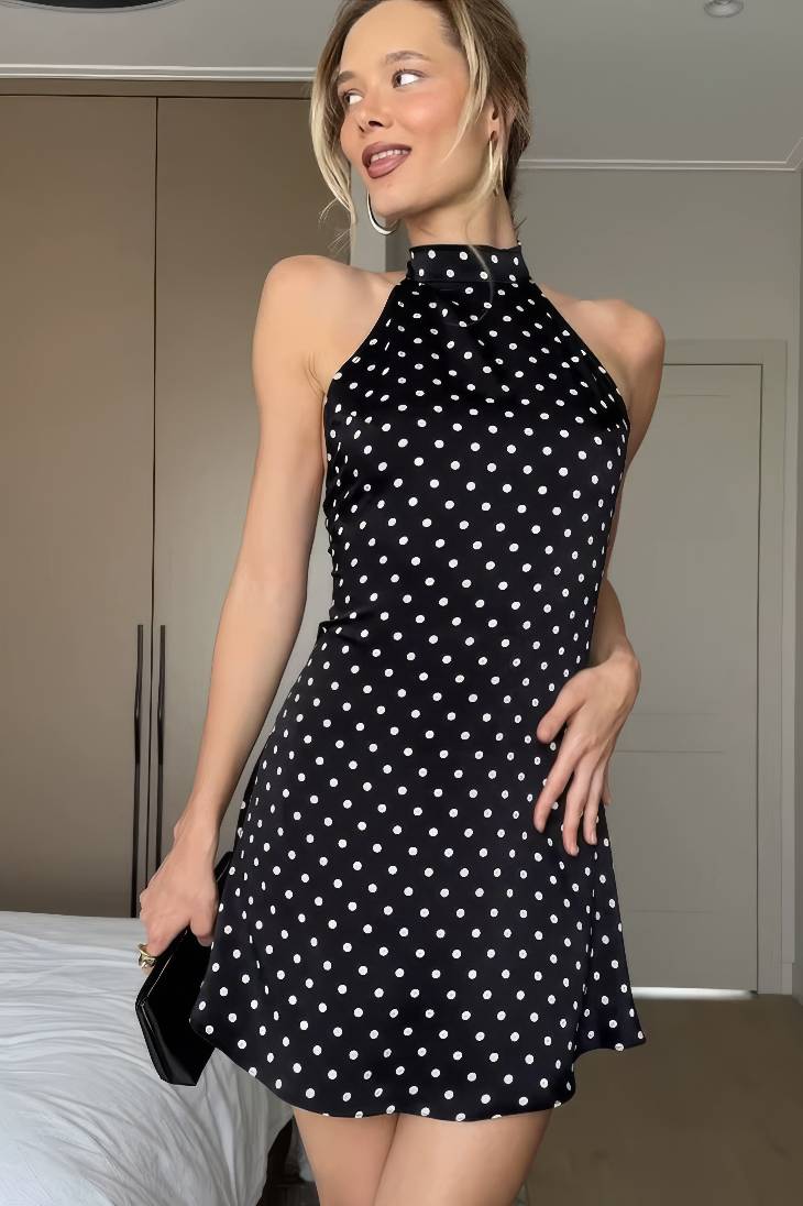 Vestido Boho Lunares Corto Cuello Halter