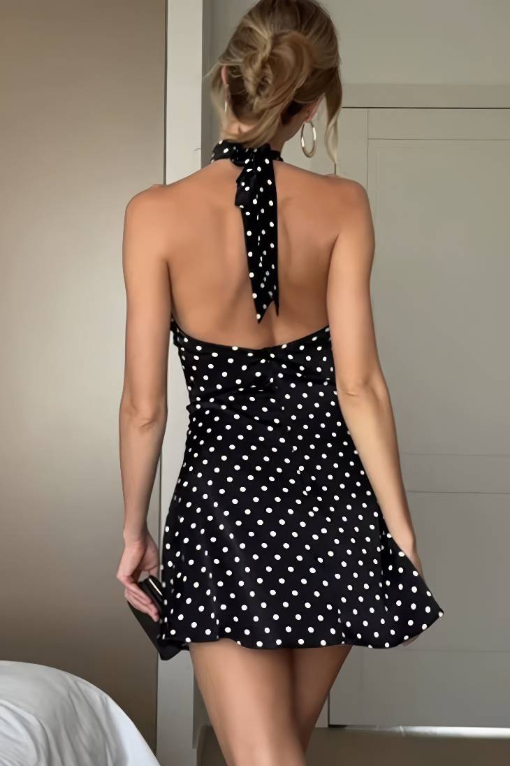 Vestido Boho Lunares Corto Cuello Halter