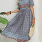 Vestido Boho Midi Estampado Floral Cuello Redondo Manga Corta Con Bolsillos