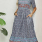 Vestido Boho Midi Estampado Floral Cuello Redondo Manga Corta Con Bolsillos