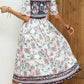 Vestido Boho Midi Estampado Floral Cuello Redondo Manga Corta Con Bolsillos
